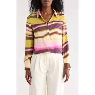 Nicole Miller Wavy Stripe Button-Up Shirt in Green Ombre Stripe Multi at Nordstrom Rack, Size X-Large