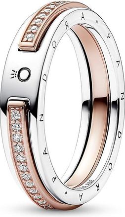 Pandora Signature Two-tone Logo & Pave Ring