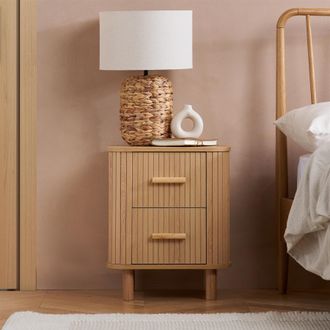 Birlea 2 Oak Brown Drawer Wooden Fluted Bedside Axel