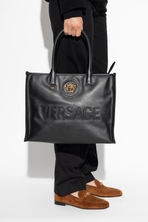 Versace Leather shopper Bag, Womens, Black