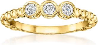 Ross-Simons Bezel-Set Diamond 3-Stone Beaded Ring in 18kt Gold Over Sterling