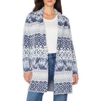 Liverpool L.A. Longline Open Front Jacquard Cardigan in Navy Shibori Mix Texture at Nordstrom Rack, Size Medium