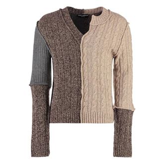 Dolce & Gabbana V-neck Knitwear, male, Multicolor, Size: L Patchwork Wool Knit Sweater