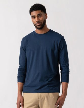 HUGO BOSS Mens BOSS Orange Tchark Long Sleeve Stretch Cotton T-Shirt - Open Blue 464 - Navy - Size: 40