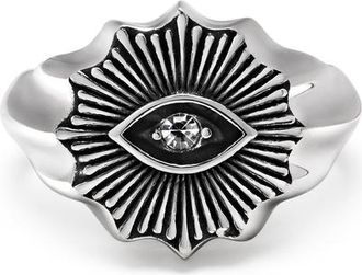 Nialaya Vintage Evil Eye Crystal Ring in Silver at Nordstrom, Size 10