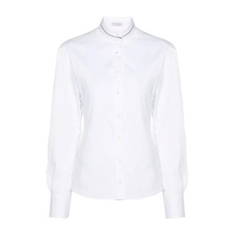 Brunello Cucinelli Overhemden, Dames, Wit, M, Katoen, Witte Poplin Shirt Monili Ketting Detail