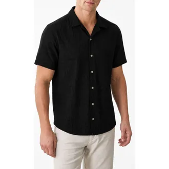 Robert Barakett Vaerik Textured Camp Shirt in Black at Nordstrom, Size Xx-Large