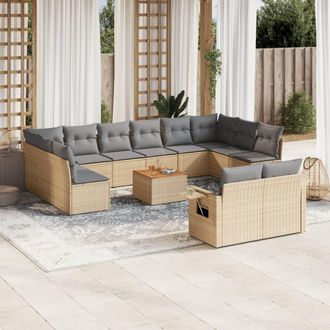 vidaXL Set Sof&aacute;s De Jard&iacute;n Con Cojines 13 Pzas Rat&aacute;n Sint&eacute;tico Beige Vidaxl
