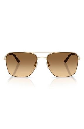 Oliver Peoples Roger Federer 56mm Semirimless Pilot Sunglasses in Gold /Amber Gradient at Nordstrom
