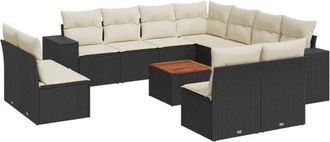 vidaXL Set De Sof&aacute;s De Jard&iacute;n 12 Piezas Cojines Rat&aacute;n Sint&eacute;tico Negro Vidaxl