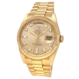 Rolex Pre-owned Rolex Day Date Automatic Chronometer Diamond Champagne Dial Mens Watch 118238 CDP