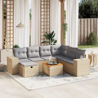 vidaXL Juego De Sof&aacute;s Jard&iacute;n Con Cojines Beige Mezcla 8 Pzas Rat&aacute;n Pe Vidaxl