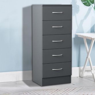 NRG Chest of Drawers Bedroom Furniture Bedside Cabinet with Handle 5 Tall Narrow Drawer Grey 34.5x36x90cm - NRG
