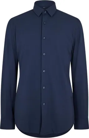 HUGO BOSS Herem Oxford Puntkraag Langemouwen Shirt (Donkerblauw)