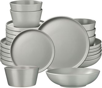 TecTake Juego de vajilla para 6 personas, 24 piezas apilables, gris