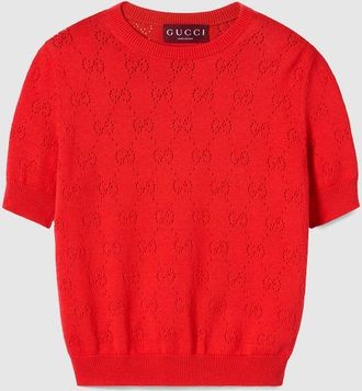 Gucci GG Pointelle Cotton Silk Top, Pink, Ready-to-wear