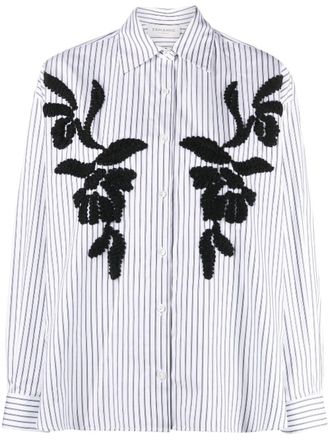 Ermanno Scervino floral-embroidered striped shirt - women - Wool/Acrylic/Alpaca/Viscose - 40 - White