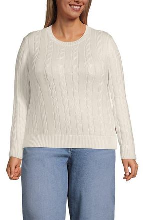 Lands End Cotton Cable Drifter Crewneck Sweater in Fresh Ivory at Nordstrom, Size 2X
