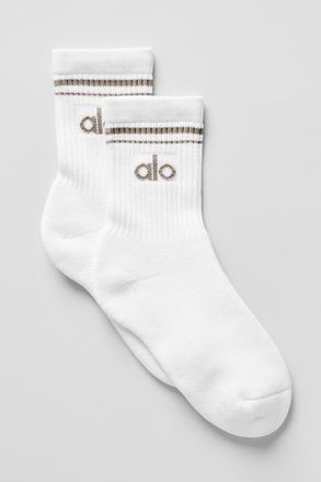 Alo | Half-Crew Throwback Socks in White/Light Cocoa, Size: Large