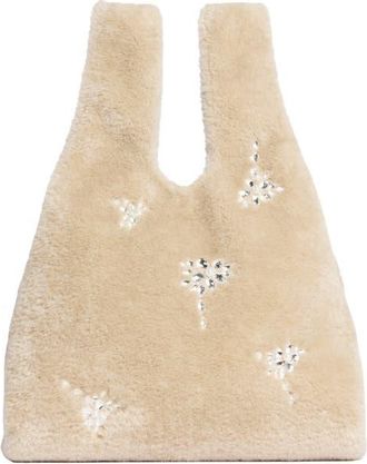 Simone Rocha Mini Faux Fur Shopper Bag with Embellishment in Blonde/pearl/clear at Nordstrom