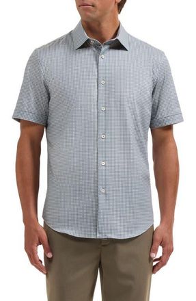 Bugatchi Miles OoohCotton Geo Print Short Sleeve Button-Up Shirt in Avocado at Nordstrom, Size Xxx-Large