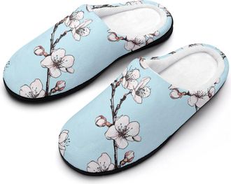 Generic Cherries Flower Blossoming Womens Cotton Slipper Comfortable Cozy Plush Slippers Anti-Skid Indoor House Closed Toe Shoes