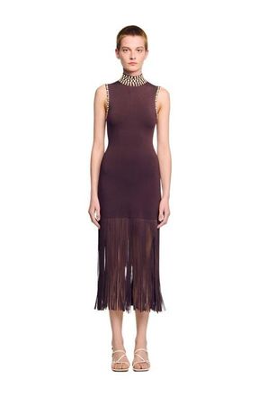Sandro Fringed knit midi dress in Brown at Nordstrom, Size 34 Eu