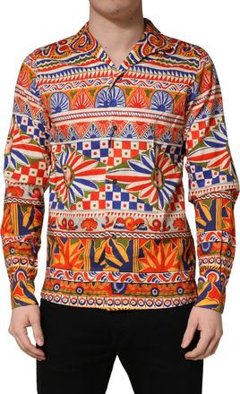 Dolce & Gabbana Multicolor Sicilian Carretto Twill Cotton Men Shirt Black