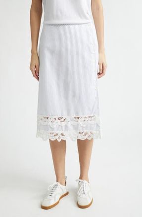 EENK Stripe Lace Trim Cotton Skirt in Ivory/Black at Nordstrom, Size Medium