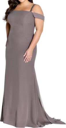 Cameron Blake Off The Shoulder With Watteau Train Dress In Mink