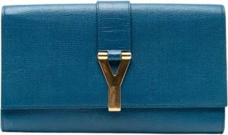 Saint Laurent Pre-owned Clutches, female, Blue, Size: ONE SIZE Pre-owned Leather Clutch