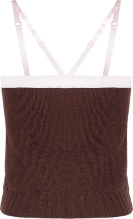 Prada Womens Wool And Cashmere Top Dark Brown Virgin Vests & Tank Tops