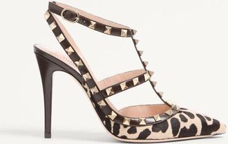 Valentino Garavani Rockstud Pumps With Straps In Pony-Effect Calfskin 100Mm Wo