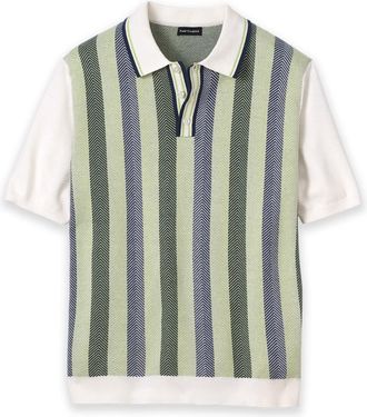 Paul Fredrick Cotton Three Button Polo Short Sleeve in Green Multi at Nordstrom, Size Xx-Large