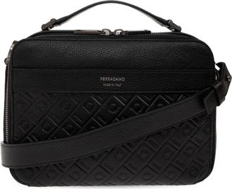 Ferragamo Embossed Gancini Leren Crossbody Tas - Heren - Handtassen - Zwart - ONE Size - Leer - Tassen