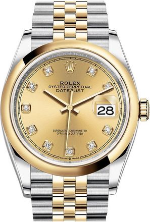 Rolex Datejust 36 Champagne Diamond Dial Mens Steel and 18k Yellow Gold Jubilee Watch 126203CDJ