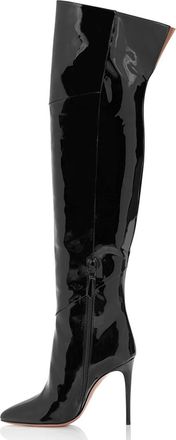 Generic Black,5.5 UK,Fashion Side Zipper Over The Knee Thigh High Boots for Womens Pointed Toe Stiletto Heels Tall Boot Leather PU Fall Winter Comfy Dress Sho