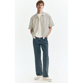 H&M Regular Fit Textured-knit Shirt in White/striped at Nordstrom, Size Xx-Large