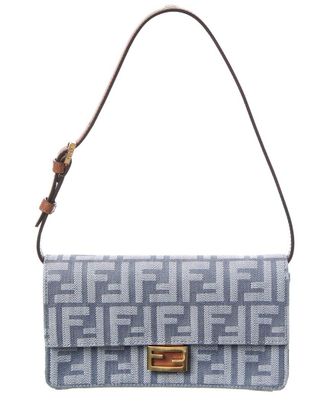 Fendi Fendi Baguette Ff Denim & Leather Wallet On Chain