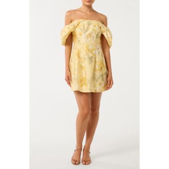 Ever New Jacquie Off the Shoulder Minidress in Gold Layla Botanica at Nordstrom Rack, Size 14