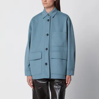 Max Mara Giacca camicia blu in lana