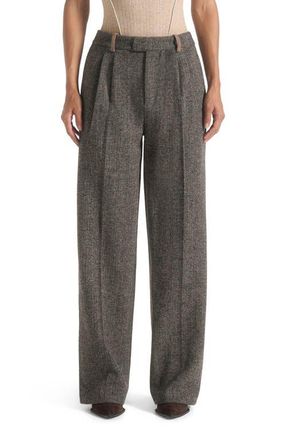 Mani&egrave;re De Voir Julie Herringbone Wool Twin Pleat Trousers in Grey at Nordstrom, Size 12