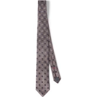 Brunello Cucinelli Silk tie with squares pattern in Brown at Nordstrom