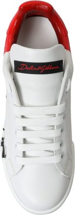 Dolce & Gabbana White Red Lace Up Womens Low Top Sneakers Shoes