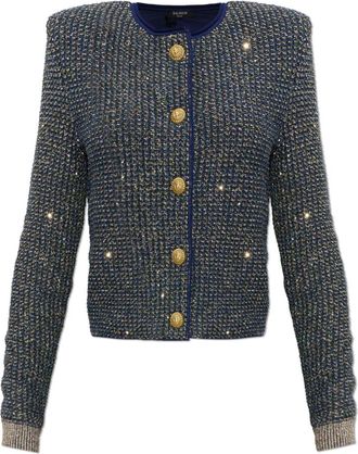 Balmain Sequin Cardigan - Dames - Vesten - Blauw - S - Leer - Truien & Vesten