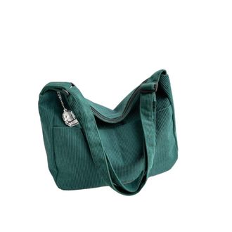 Generic Womens Corduroy Shoulder Bag, Corduroy Crossbody Bag, Casual Large Capacity Tote with Zipper Closure(Dark Green)