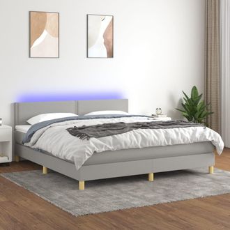 vidaXL Vidaxl - Cama Box Spring Con Colch&oacute;n Tela Y Led Gris Claro 180x200 Cm