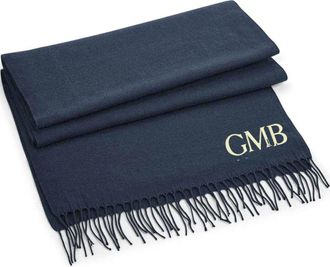 Generic Personalised Scarf with Embroidered Initials. Classic Woven Scarf. Free P&P (Navy)