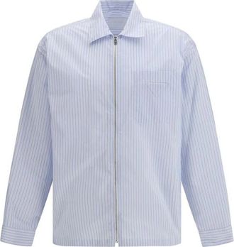 Prada Gestreepte Zip Shirt - Heren - Casual Overhemden - Blauw - L - Overhemden