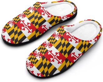 Generic Maryland State Flag Mens House Slippers Memory Foam Washable Cotton Slip on Home Shoes